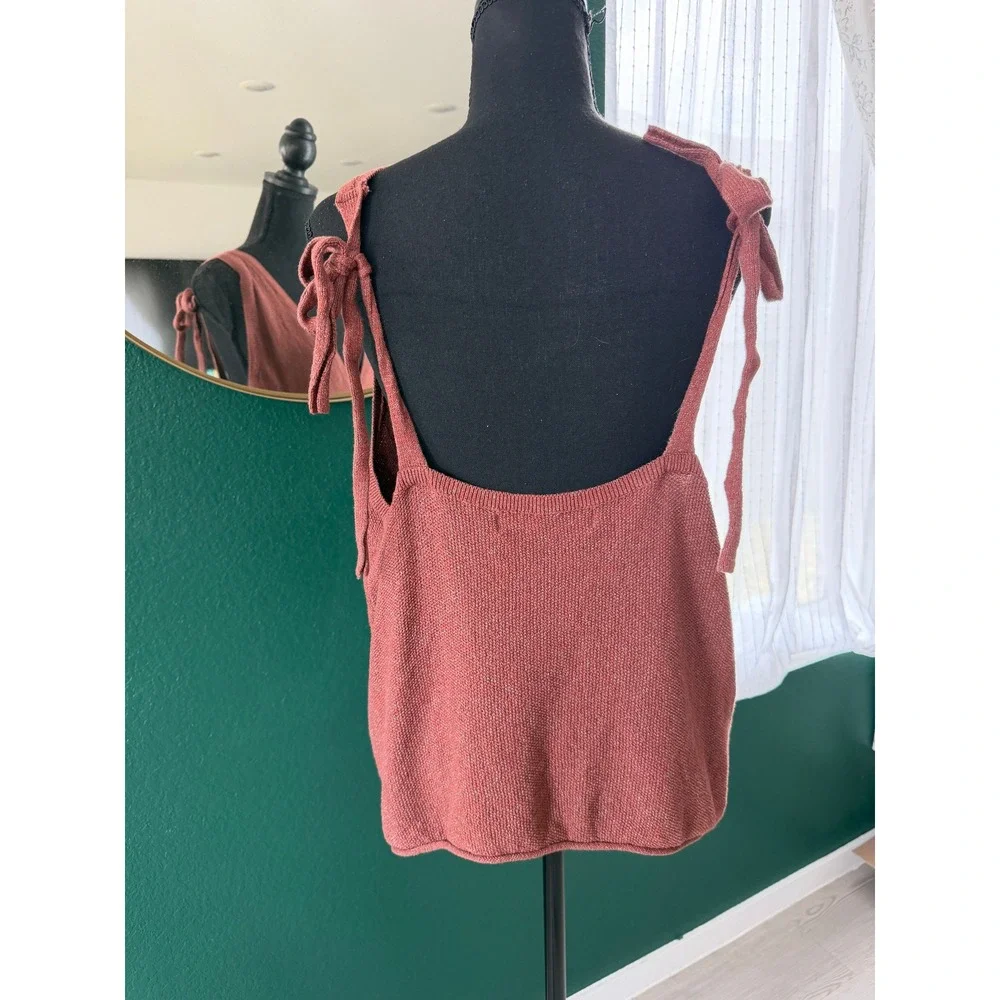 Free People Beach Womens XL Rust Knit V-Neck Tie Shoulder Open Back Tank Top